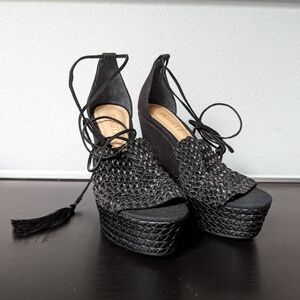 Schutz 'Francis' Black Platform Espadrille Sandals (US W7)